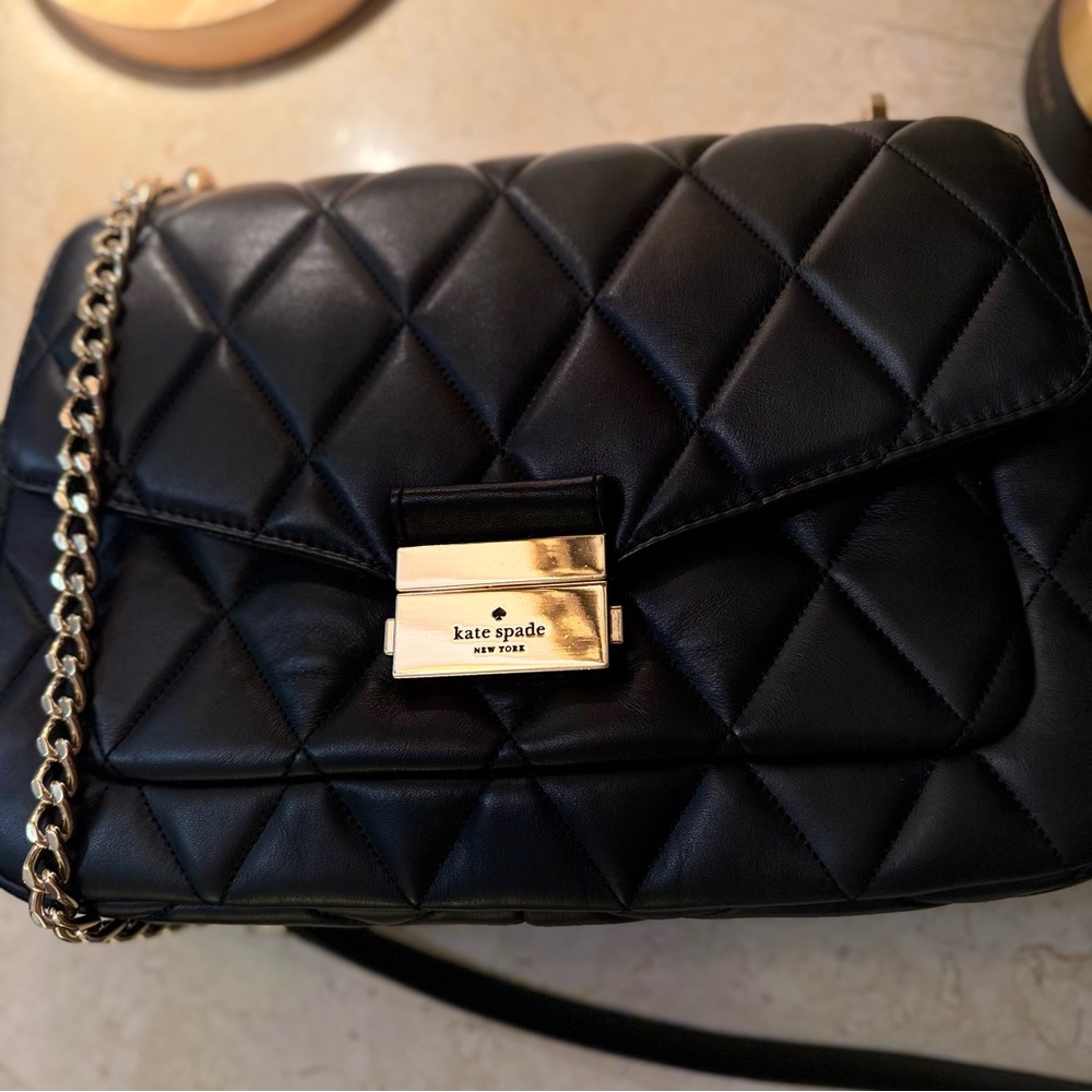 Kate Spade Black Medium Quilted Shoulder & Crossbody Bag with Gold KA766